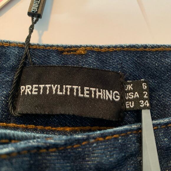Pretty Little Thing Women’s Jeans High Rise Straight Leg Elasticated Hem Sz 2 - Picture 5 of 16